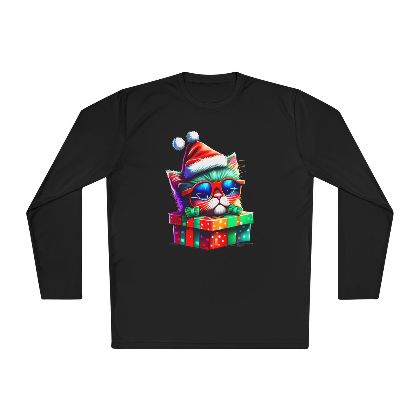 Christmas Kitten w/Gift Adult Long Sleeve Tee