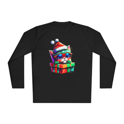 Christmas Kitten w/Gift Adult Long Sleeve Tee
