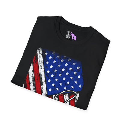Distressed American Flag w/Dog Tags Adult T-Shirt