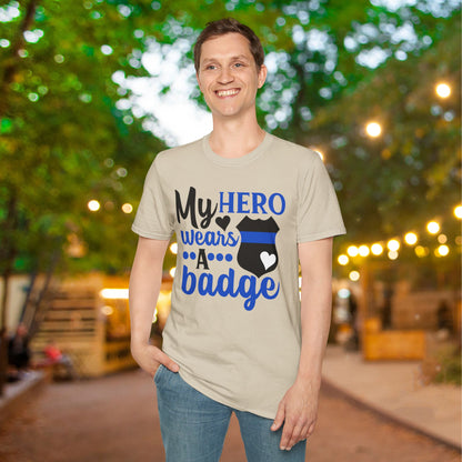 My Hero Wears A Badge Adult T-shirt