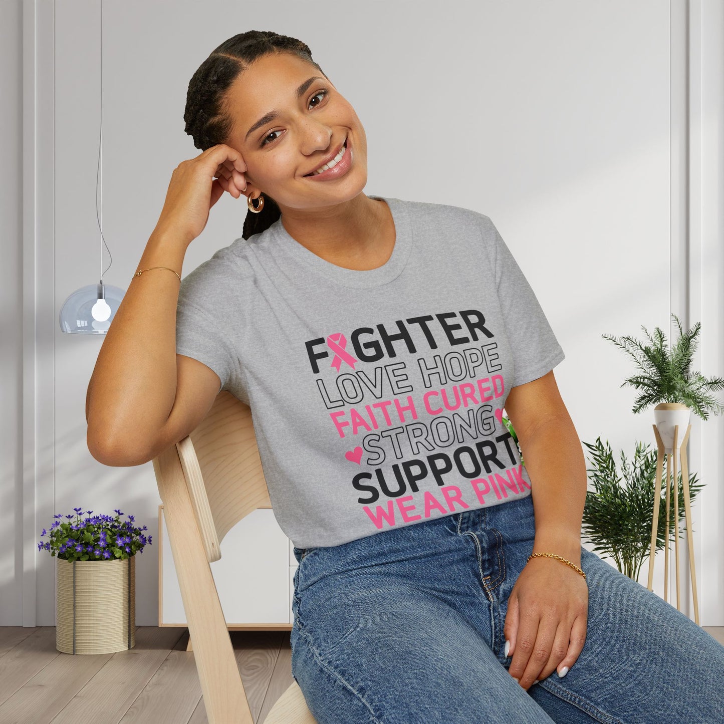 Fighter Love Hope Faith Cured Strong Support Wear Pink Adult T-shirt