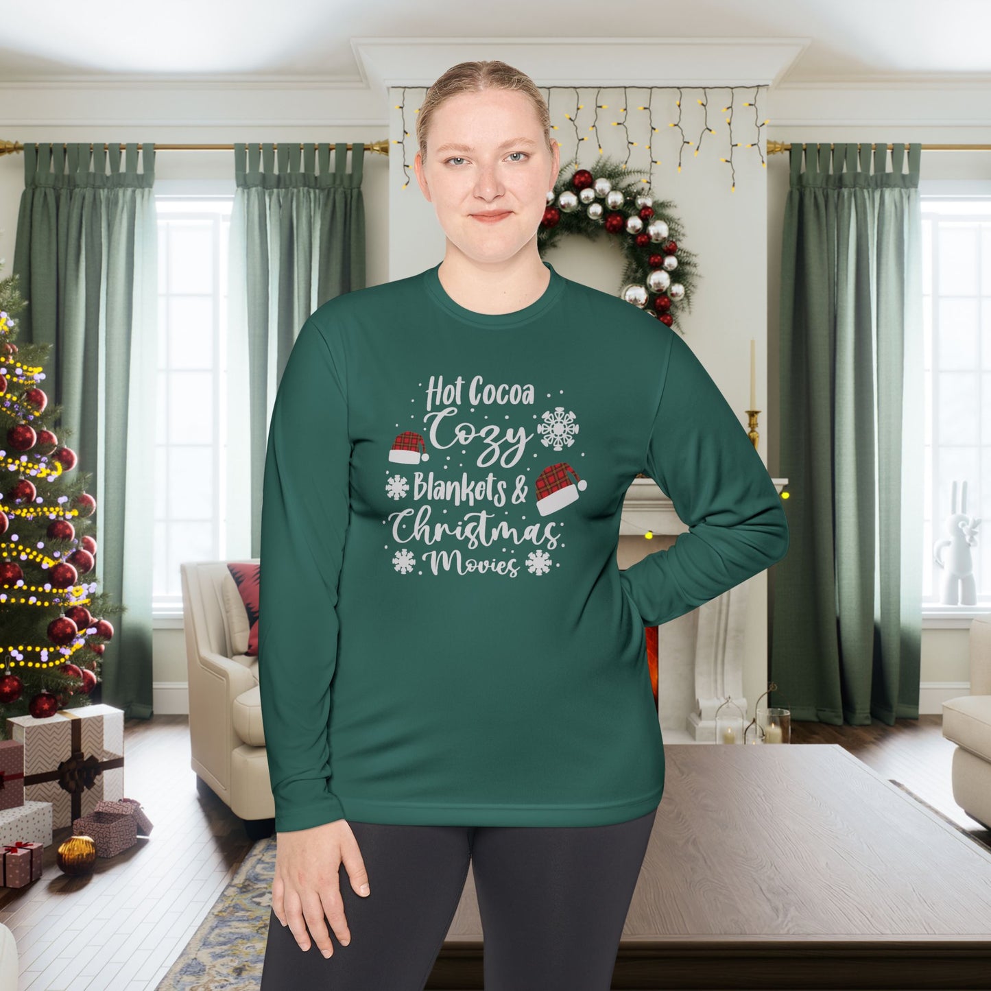 Hot Cocoa, Cozy Blankets & Christmas Movies Adult Long Sleeve Tee