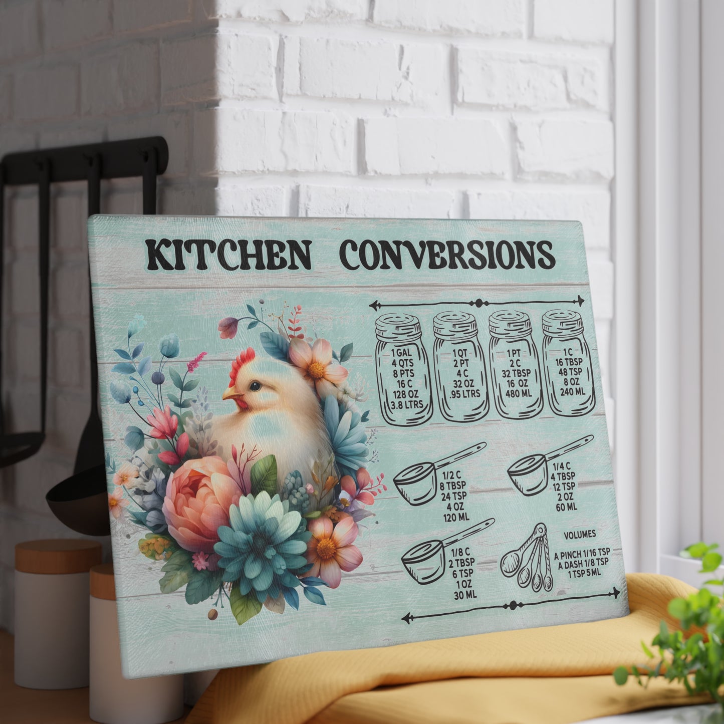 Floral Chick Kitchen Conversions Glass Cutting Board - Colorful Floral Design