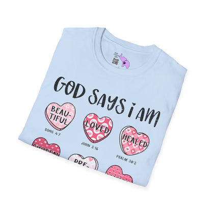 God Says I Am... (Conversation Hearts) Adult T-shirt