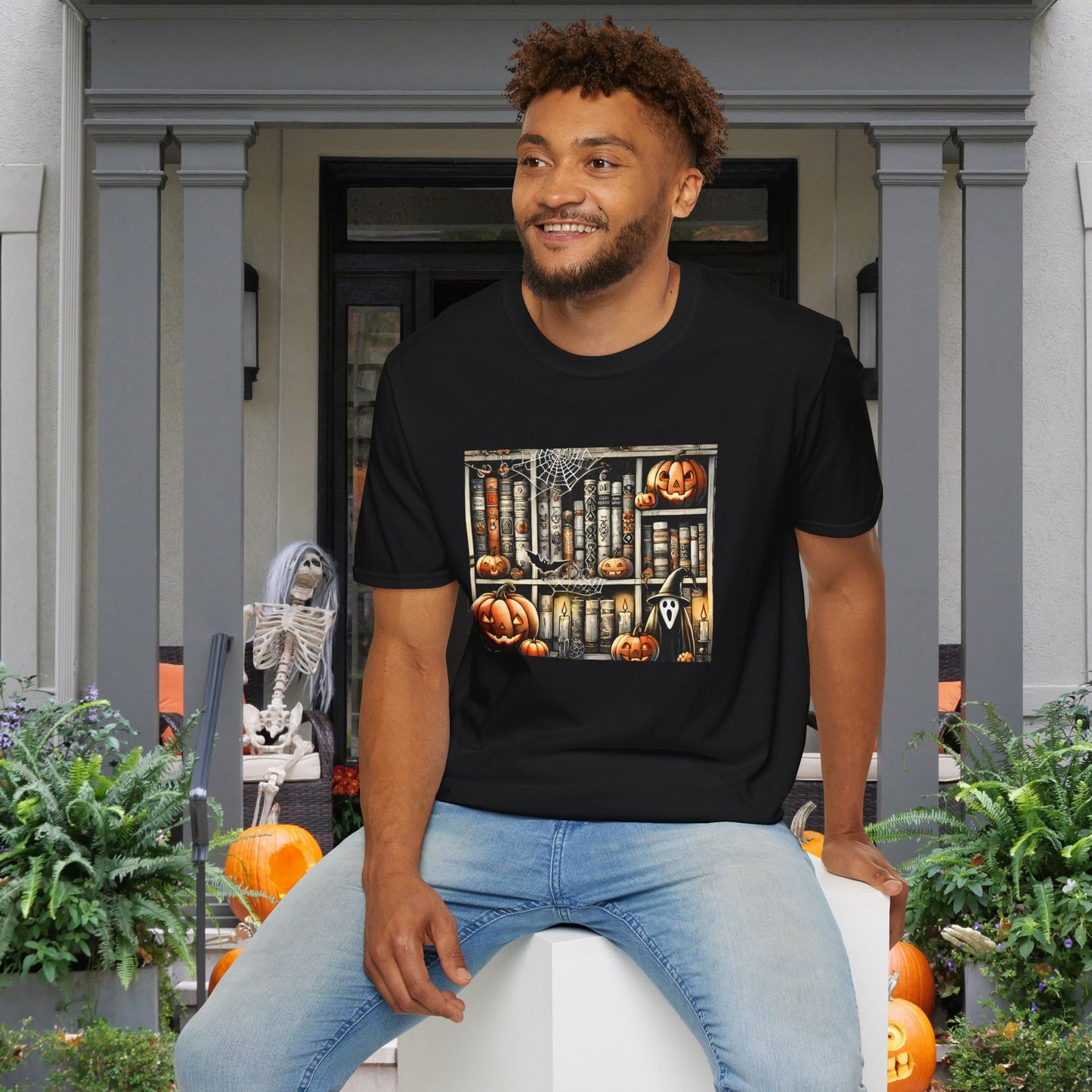 Spooky Book Shelf Adult T-shirt