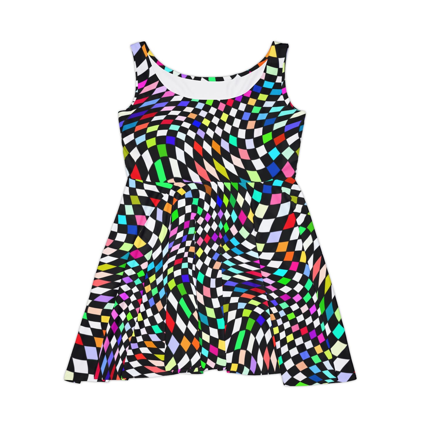 Warped Colorful Checkered Women's Skater Dress