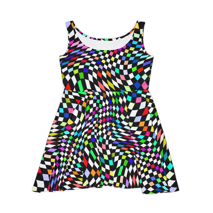Warped Colorful Checkered Women's Skater Dress