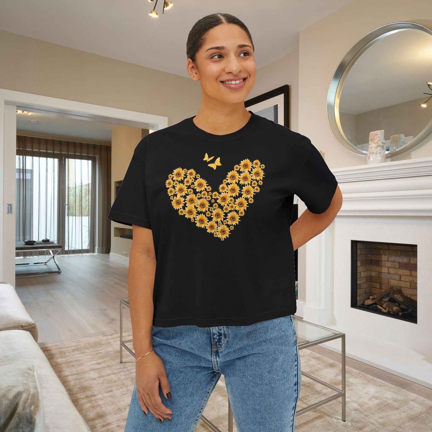 Sunflower Heart & Butterflies Women's Boxy Tee