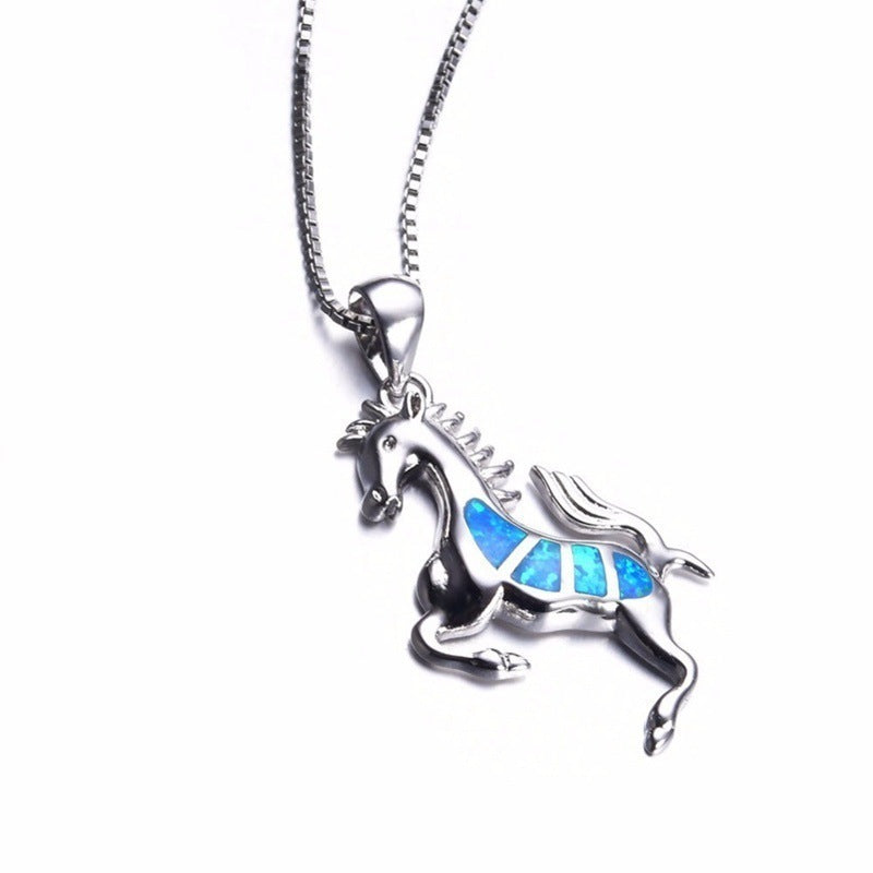 Opal Inlay Horse Necklace