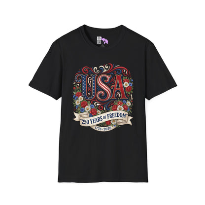 Floral USA 250 Years of Freedom Adult T-shirt