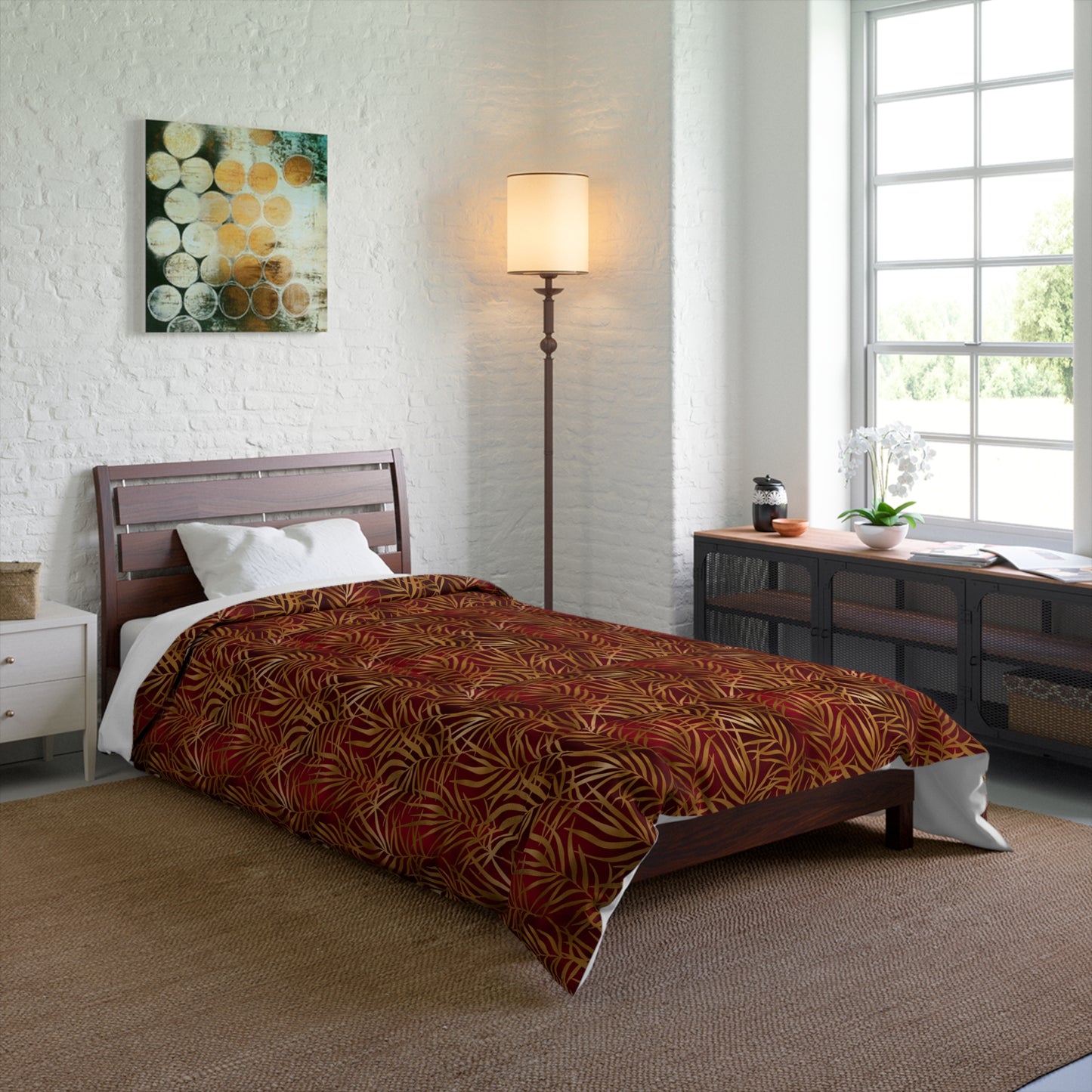 Crimson Palm Veil Basic Bedding Set