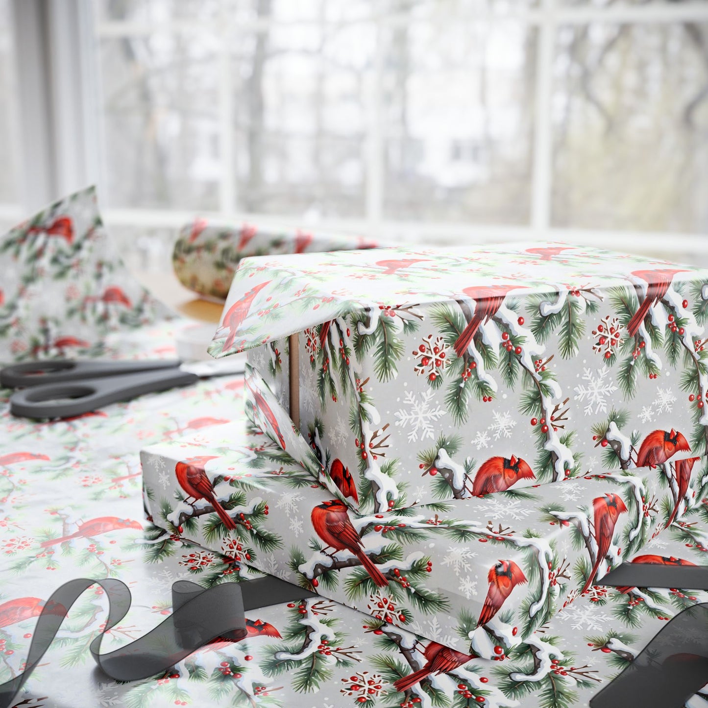 Cardinals of Christmas Morning Wrapping Paper