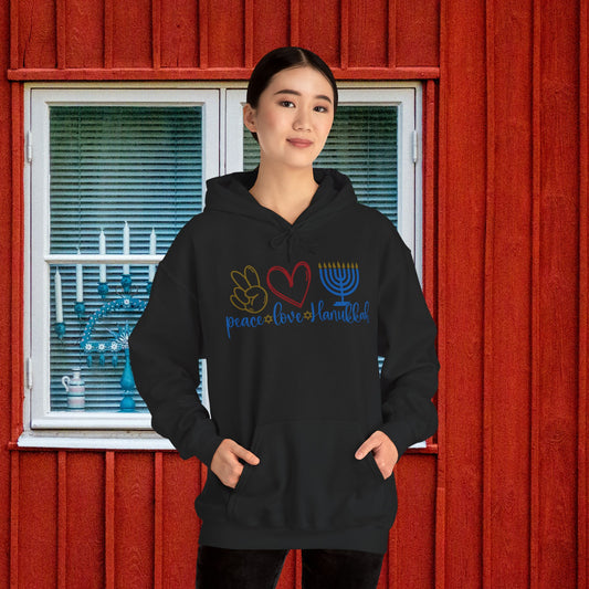 Peace Love Hanukkah Adult Heavy Blend™ Hooded Sweatshirt