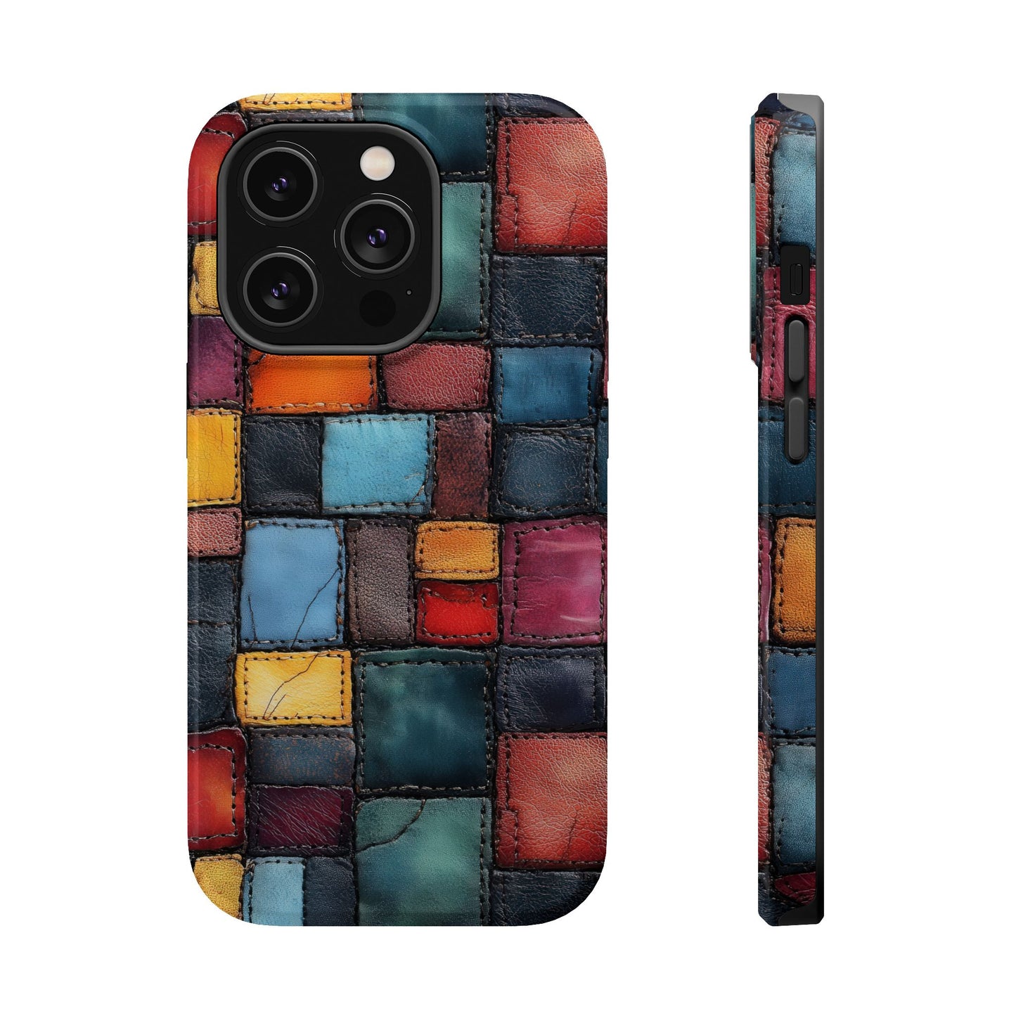 Coloerful Leather Patchwork MagSafe® Compatible Tough Case for iPhone