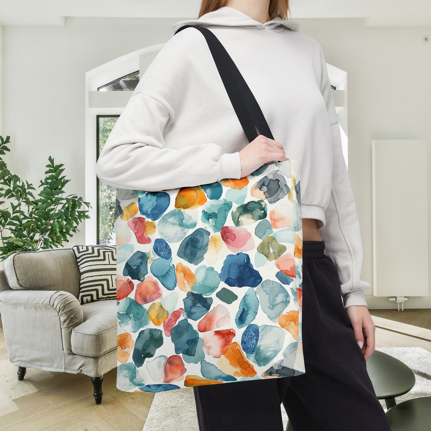 Watercolor Pebble Terrazzo Canvas Tote Bag