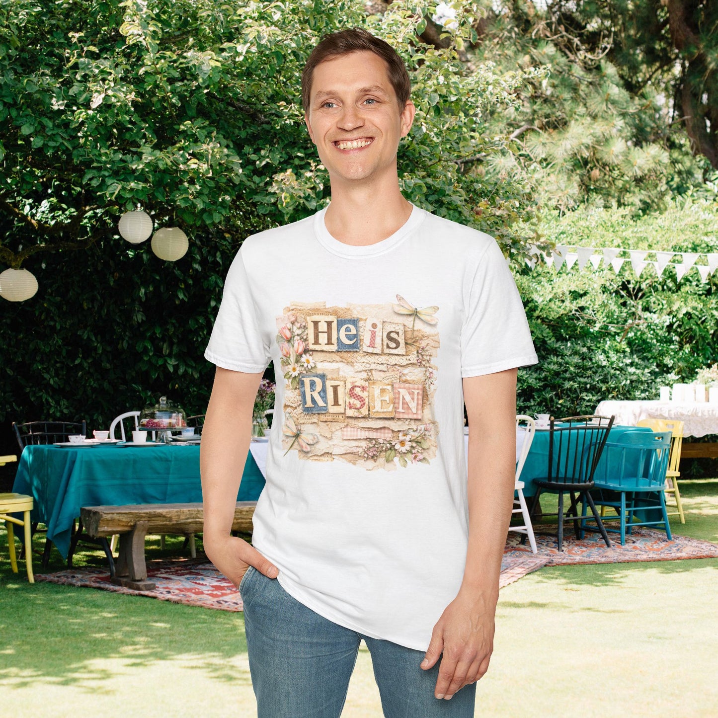 He Is Risen (Lace Collage) Adult T-shirt