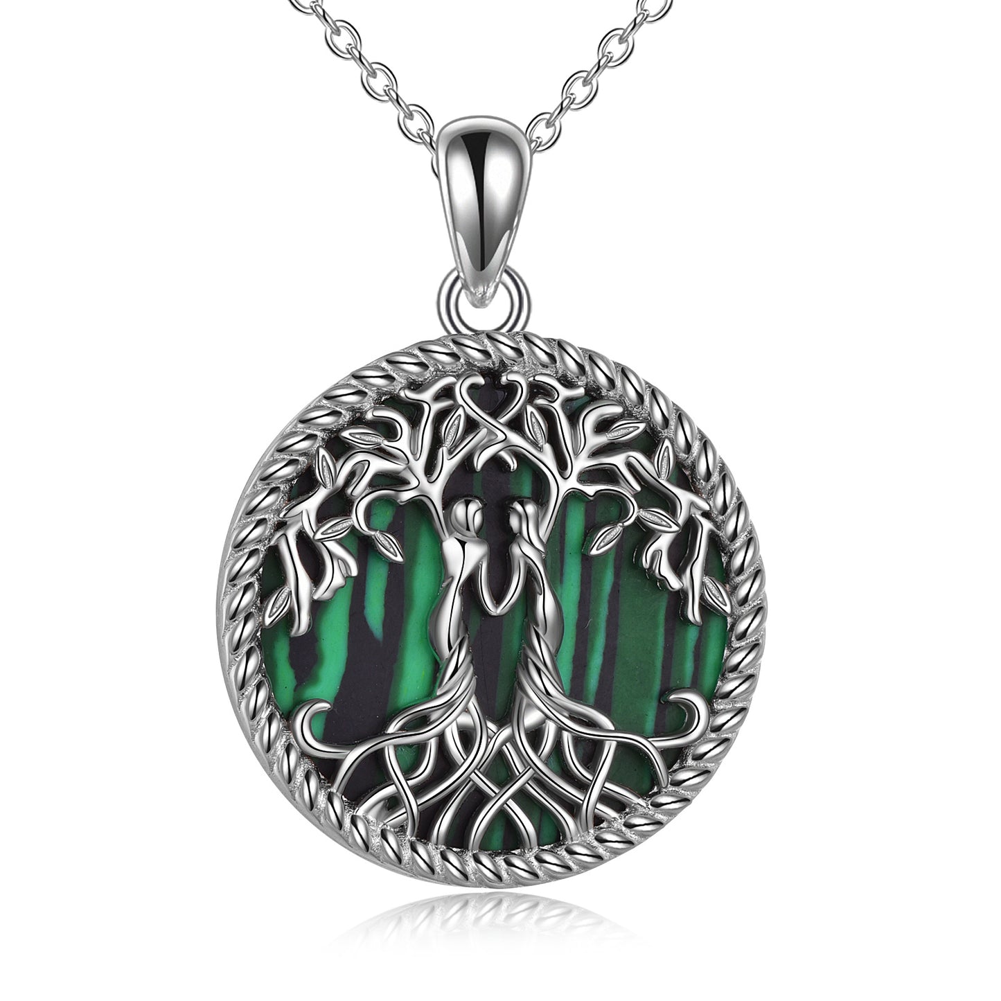 Sisterhood Tree of Life with Moonstone or Malachite Silver Necklace