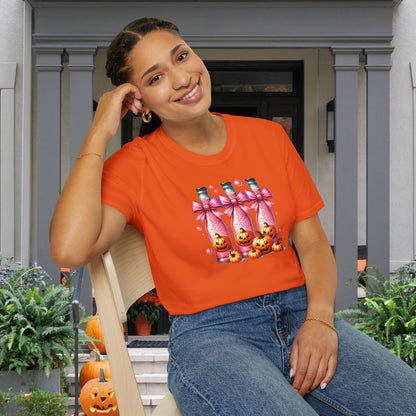 Pink Fizzy Drink w/Pumpkins Adult T-shirt
