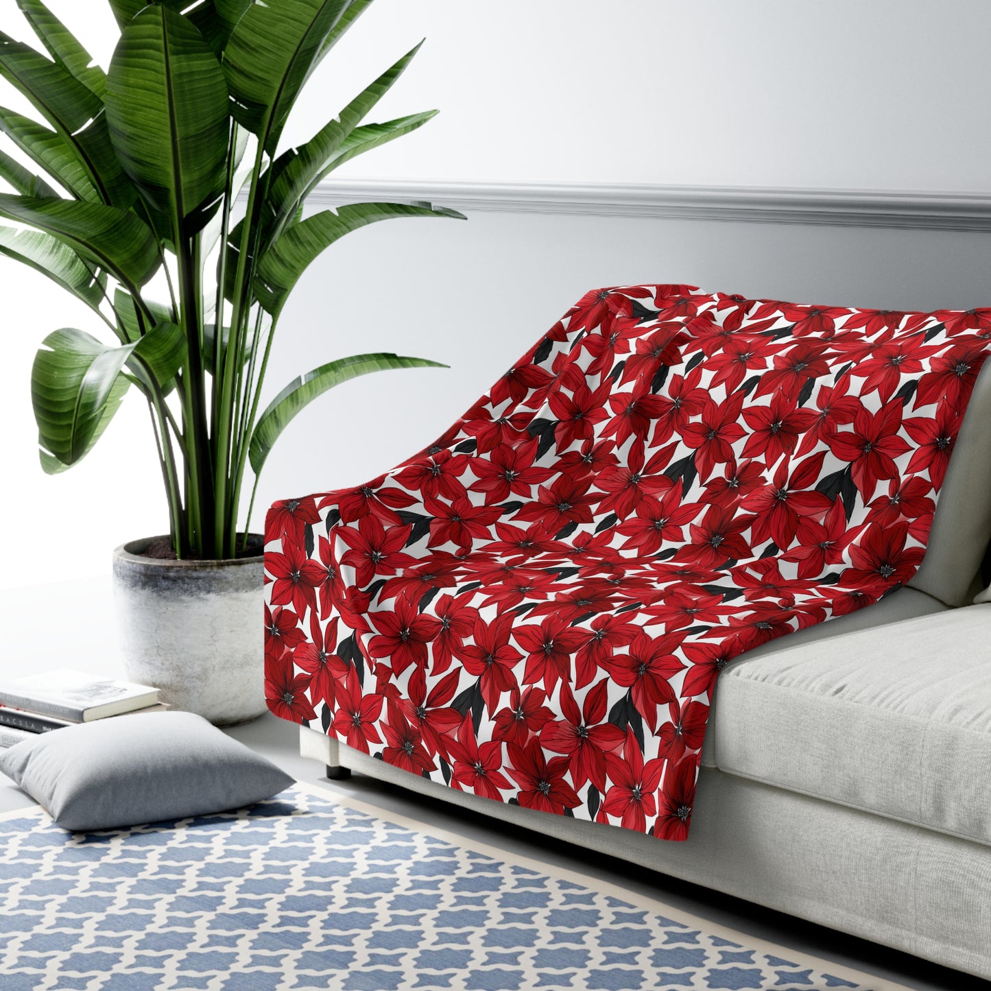 Inked Poinsettias Fleece Blanket