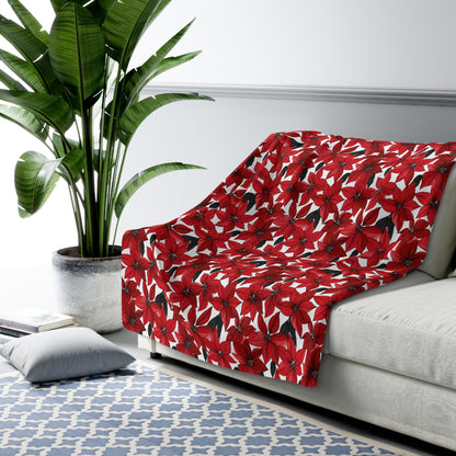 Inked Poinsettias Fleece Blanket