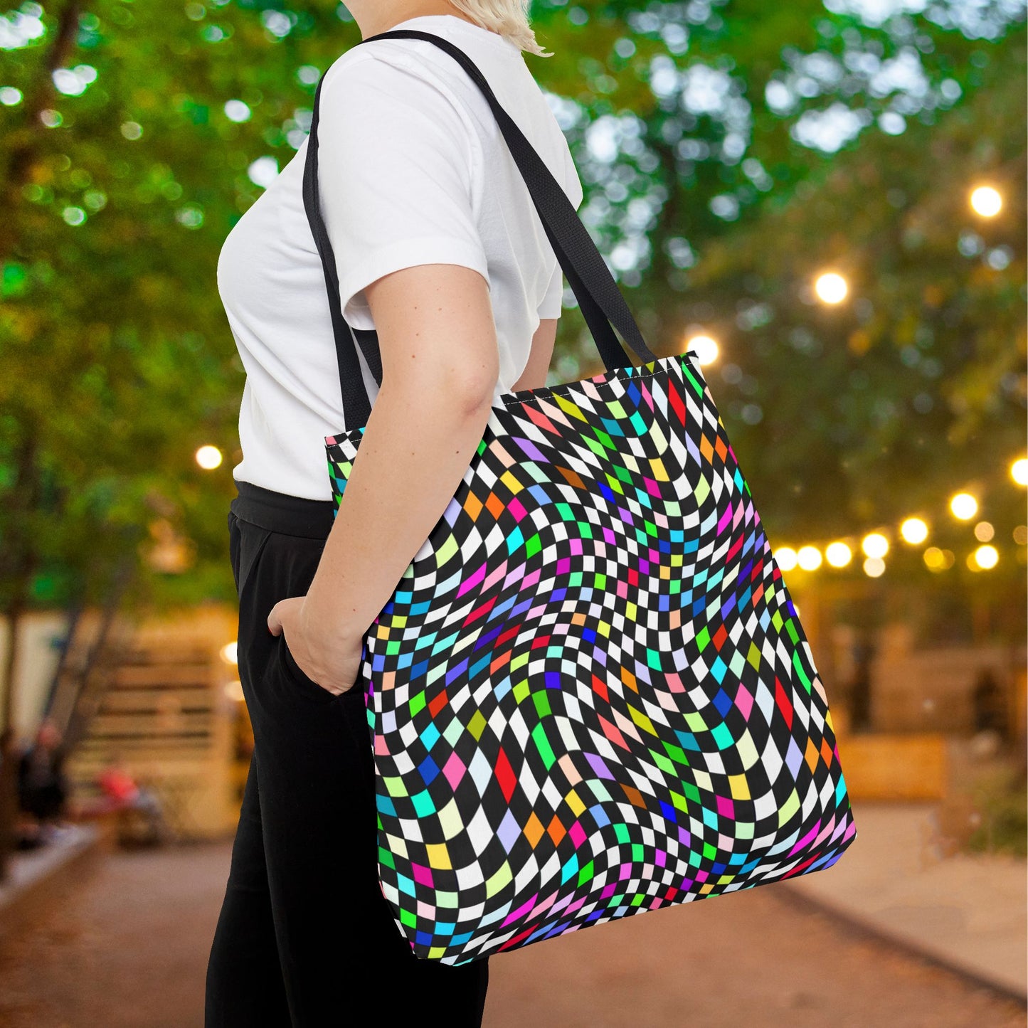 Warped Colorful Checkered Canvas Tote Bag