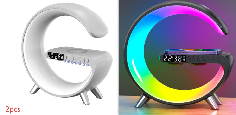 G Shaped LED Lamp Bluetooth Speaker Wireless Charger App Controlled