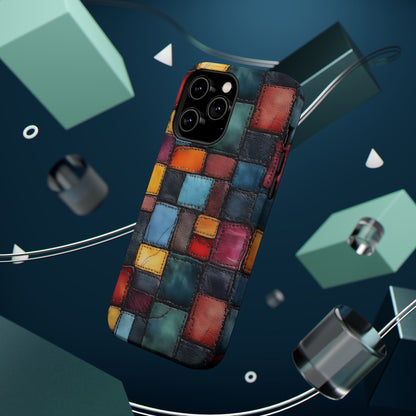 Coloerful Leather Patchwork MagSafe® Compatible Tough Case for iPhone