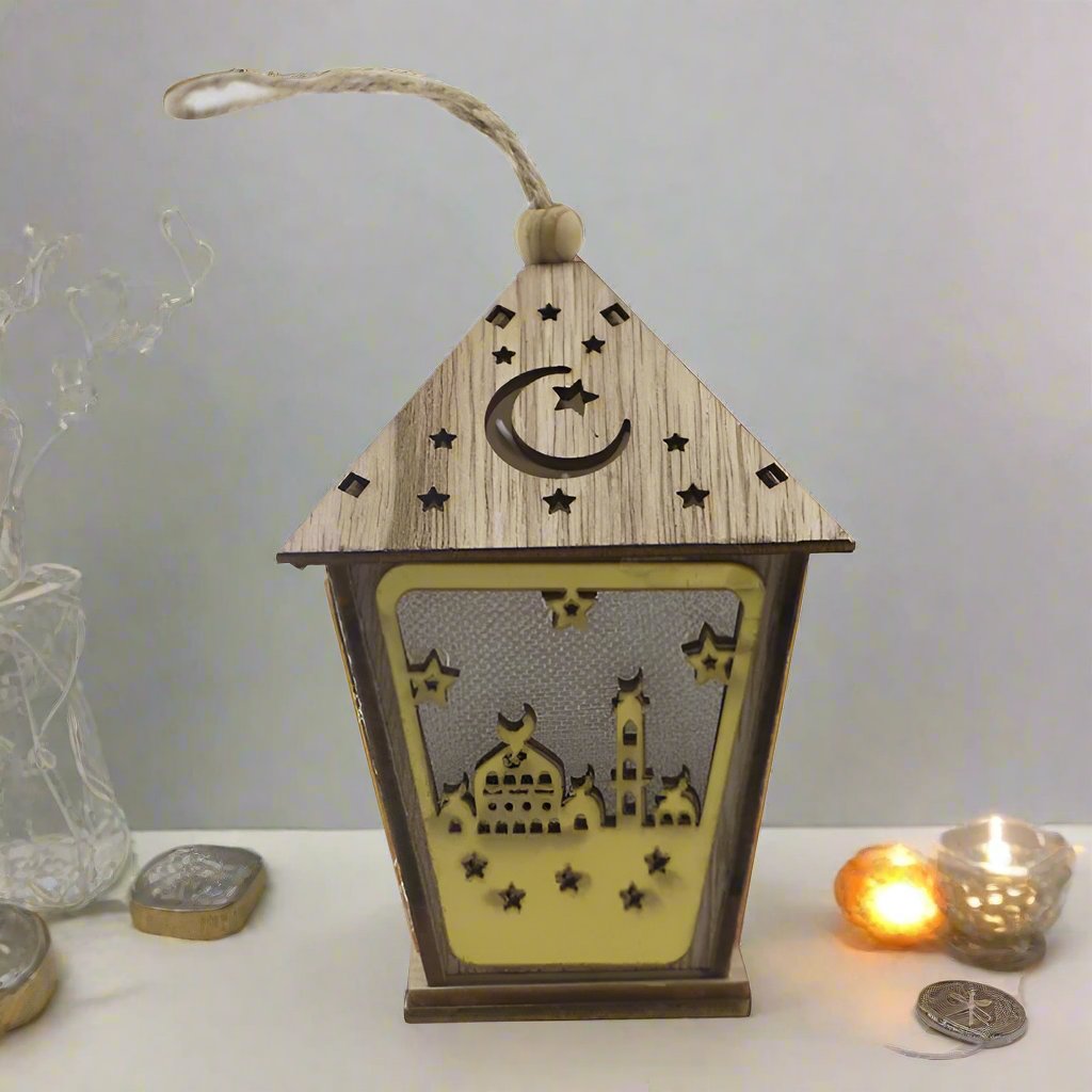 Small Wooden House Ramadan Lantern with LED lights