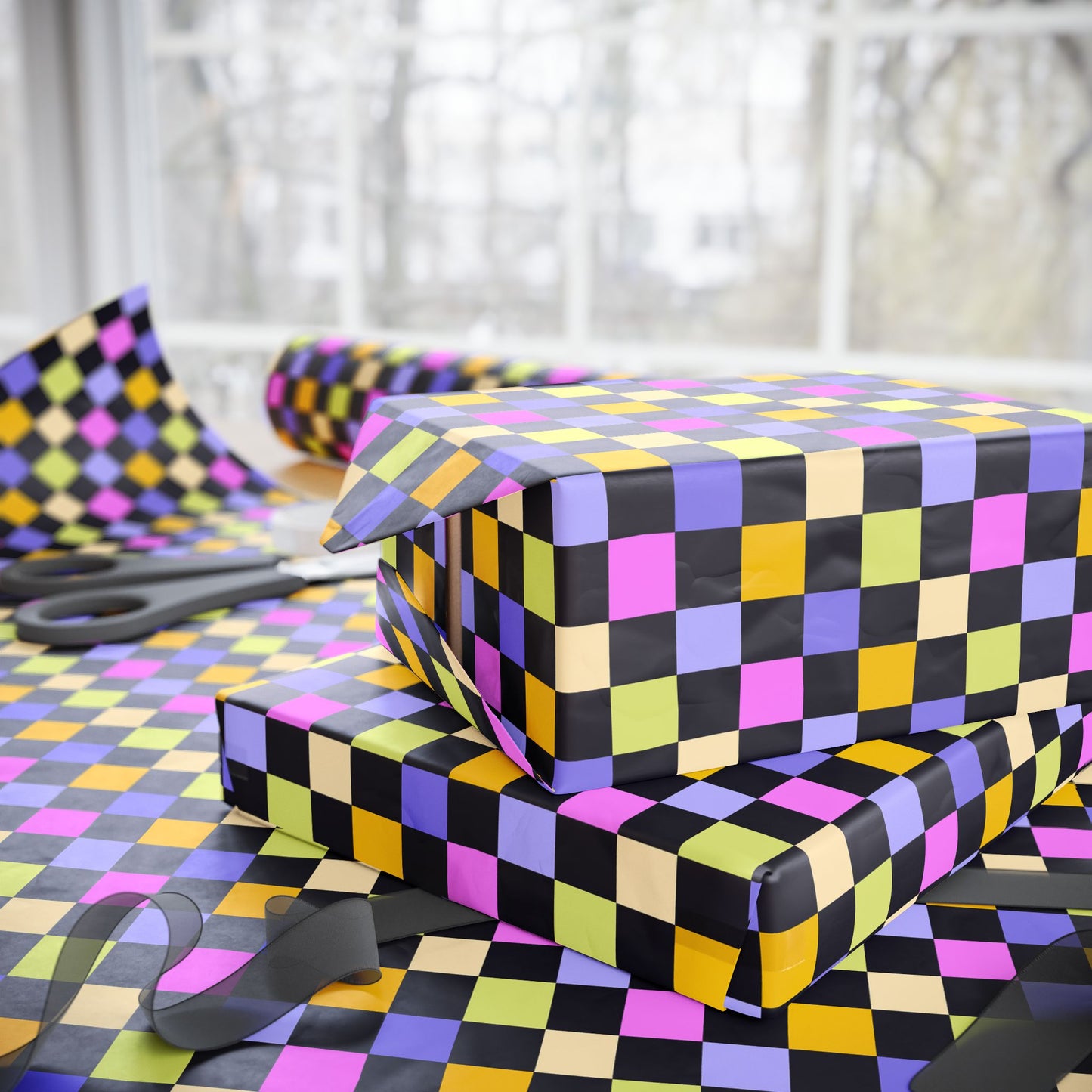 Joyful Checkerboard Gift Wrap
