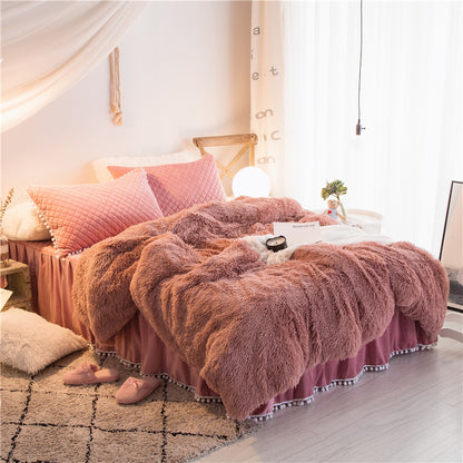 Korean Mink Velvet Cozy 4Pc Bedding Duvet Set w/Skirt