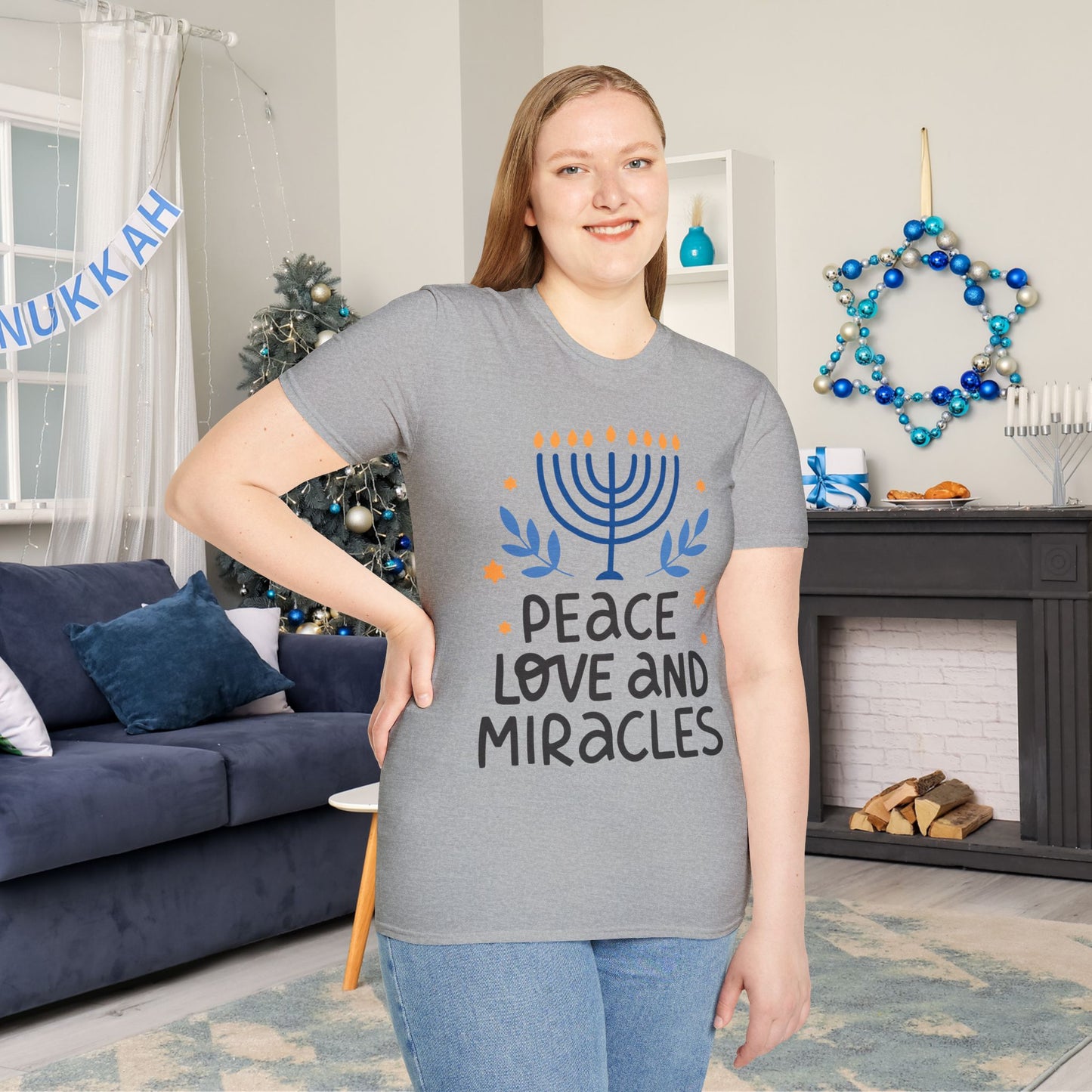 Hanukkah Peace Love & Miracles 1 Adult T-shirt