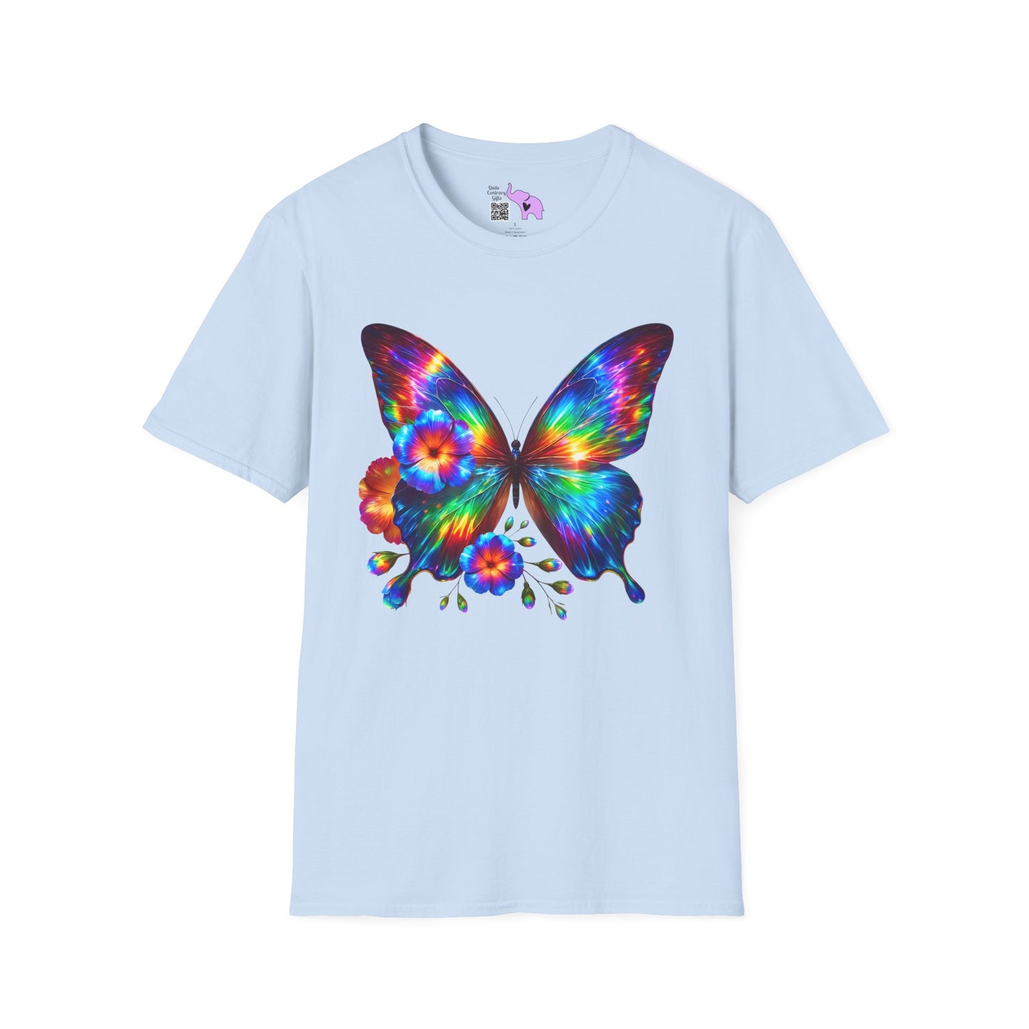 Colorful Butterfly & Flowers Adult T-shirt