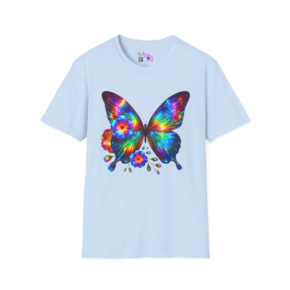 Colorful Butterfly & Flowers Adult T-shirt