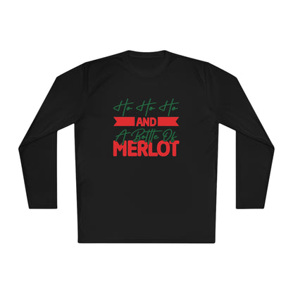 Ho Ho Ho And A Bottle Of Merlot Adult Long Sleeve Tee