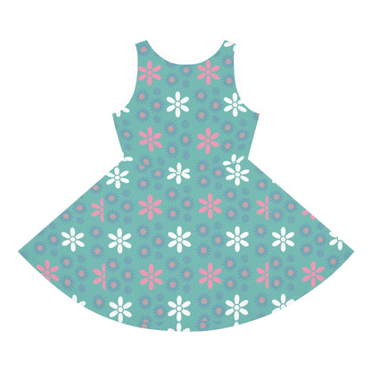 Teal Garden Blooms Girls' Sleeveless Sundress