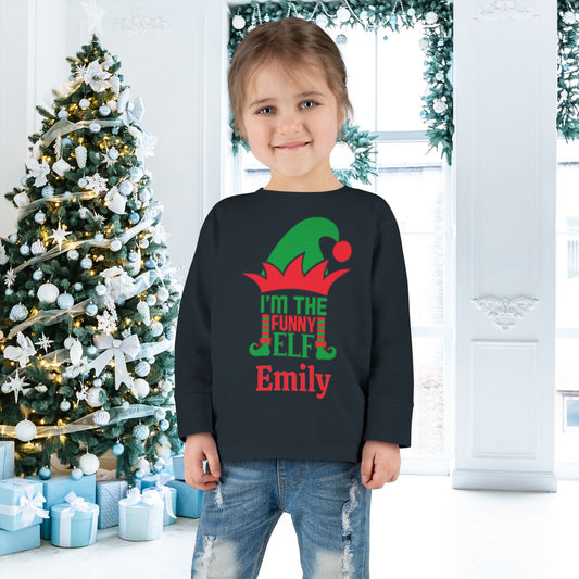 I'm The Funny Elf Personalized Toddler Long Sleeve Tee