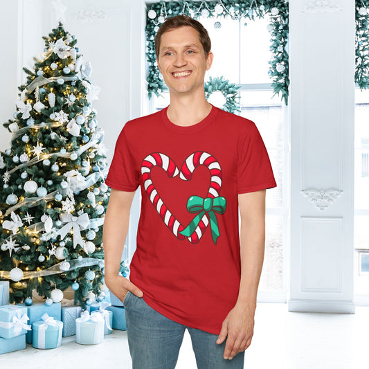 Candy Cane Heart Adult T-shirt