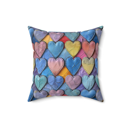 Color Pop Leather Hearts Throw Pillow