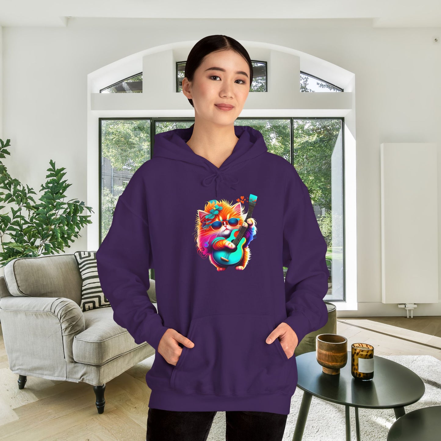 Colorful Guitar Kitten Heavy Blend™ Hooded Sweatshirt