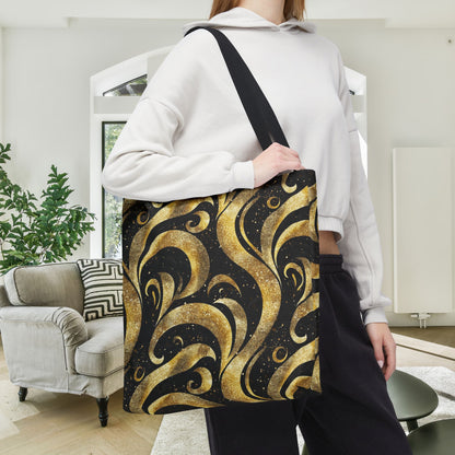 Black & Gold Luxe Swirl Canvas Tote Bag