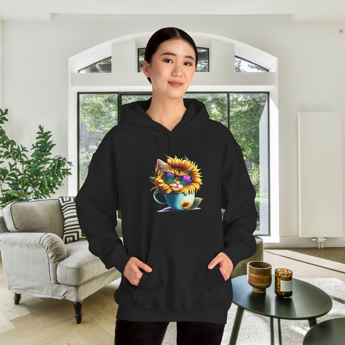 Cool Sunflower Kitten 1 Heavy Blend™ Hooded Sweatshirt