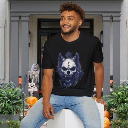 Creepy Skull Wolf Adult T-shirt