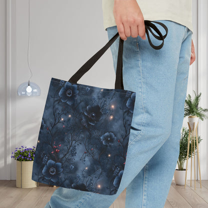 Black Roses & Vines Forget-Me-Nots Canvas Tote Bag