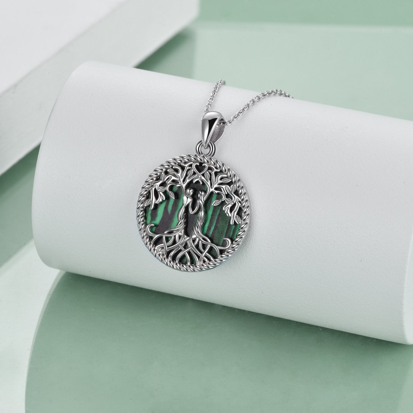Sisterhood Tree of Life with Moonstone or Malachite Silver Necklace