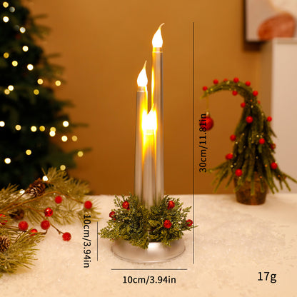 Artificial LED Candle Trio with Holly Base