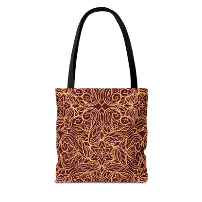 Golden Crimson Star Mandala Canvas Tote Bag