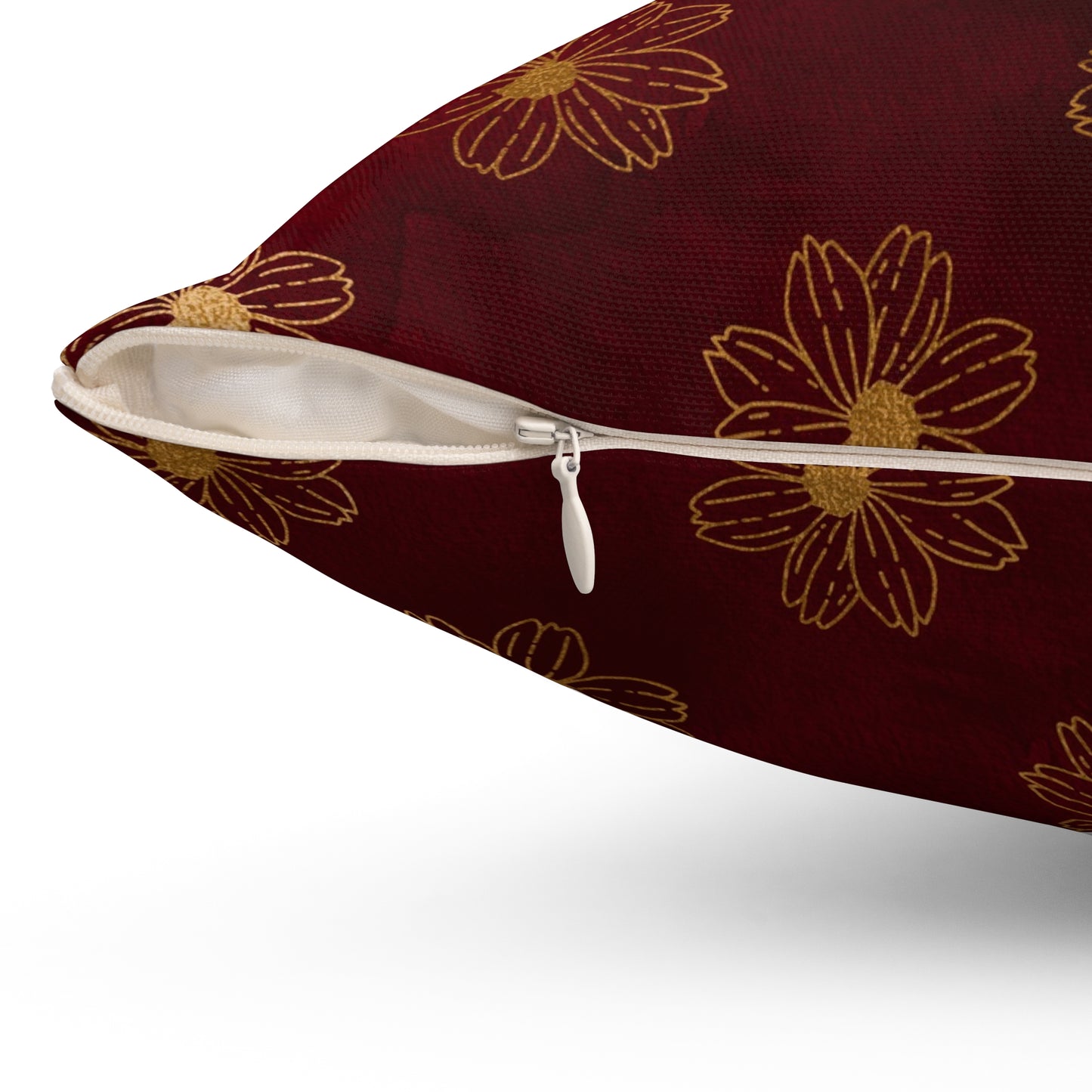 Crimson Gilded Daisies Throw Pillow