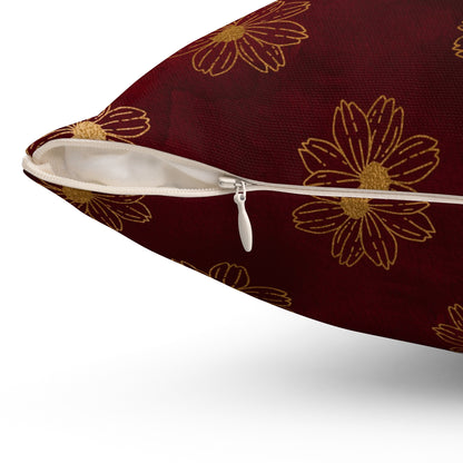 Crimson Gilded Daisies Throw Pillow