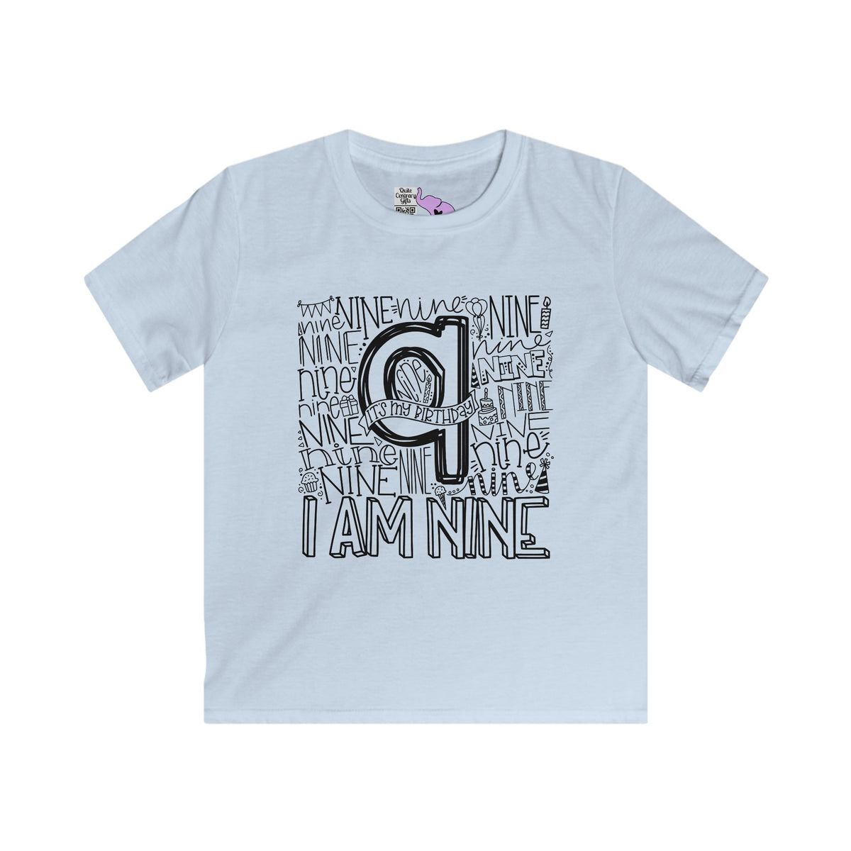 I Am Nine Typography Youth Softstyle Tee