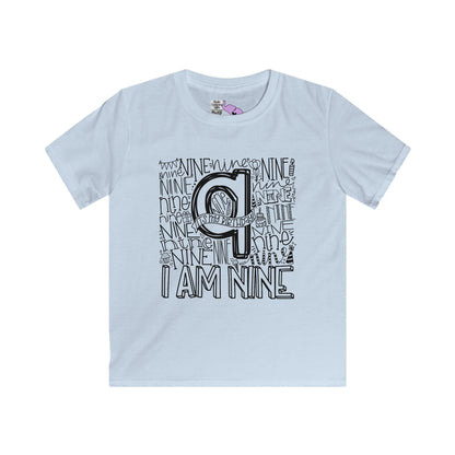 I Am Nine Typography Youth Softstyle Tee